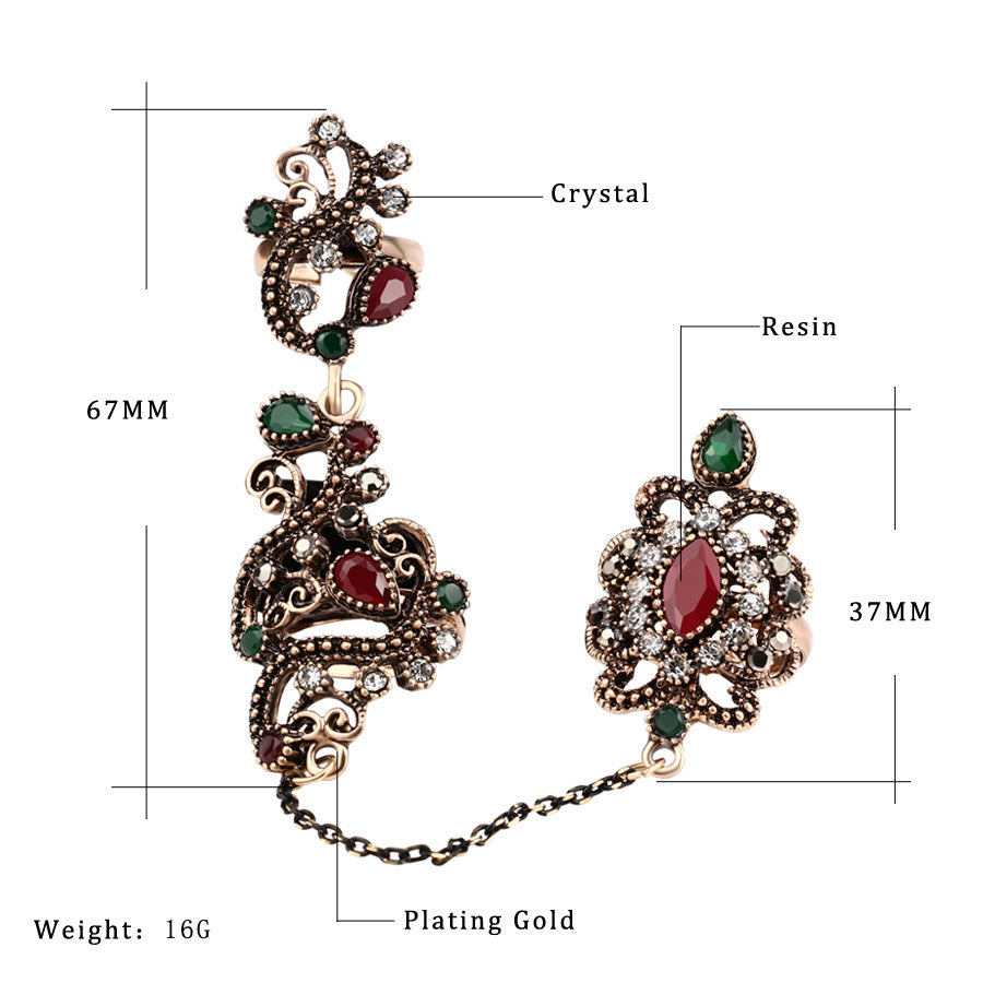 Resin Diamond Openwork Floral Vintage Ring Jewelry