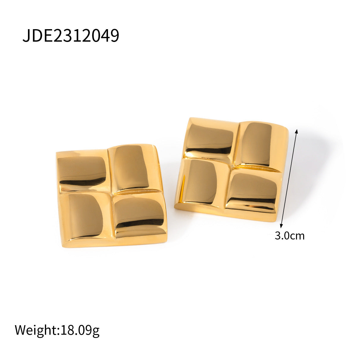 Gold Plated Stainless Steel Glossy Cross Texture Earrings