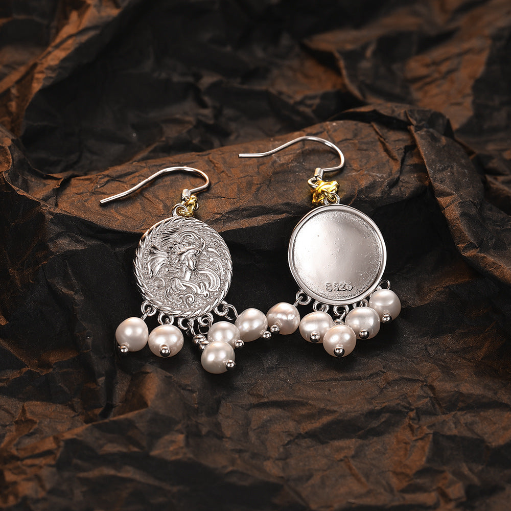 S925 Silver Earrings Antique Coin