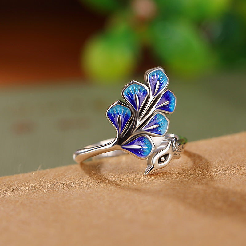 Vintage Cloisonne Enamel Peacock Adjustable Ring