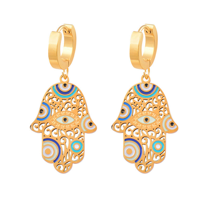 Gold plated Buddha Hand Enamel Stainless Steel Earrings