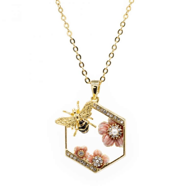 Set main et fleur abeille émaillées en or 18 carats