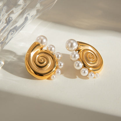 18K Gold Stainless Steel Conch Sticky Pearl Earrings
