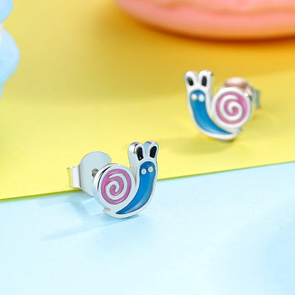 Cartoon Childlike S925 Sterling Silver Dripping Oil Animal Cute Snail Earrings