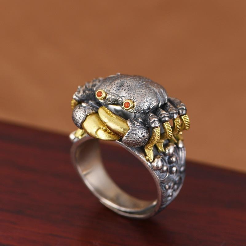 Sterling Silver Crab Ring S925 Silver Ring Retro