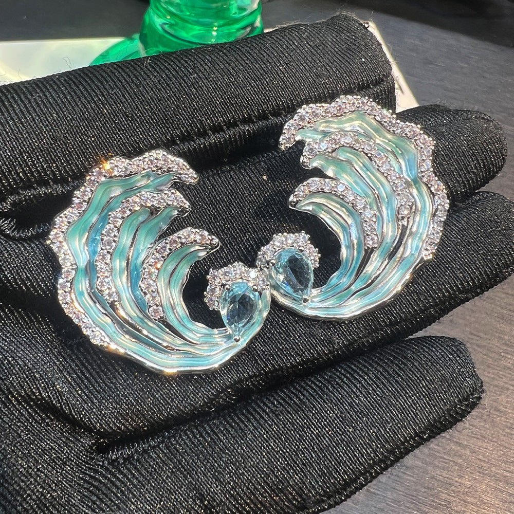 Delicate Sea Waves Enamel Earrings