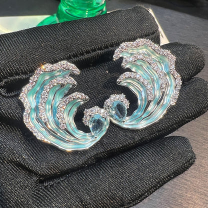 Delicate Sea Waves Enamel Earrings