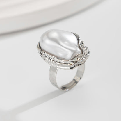 Fashion Alloy Baroque style inlaid Pearl Ring