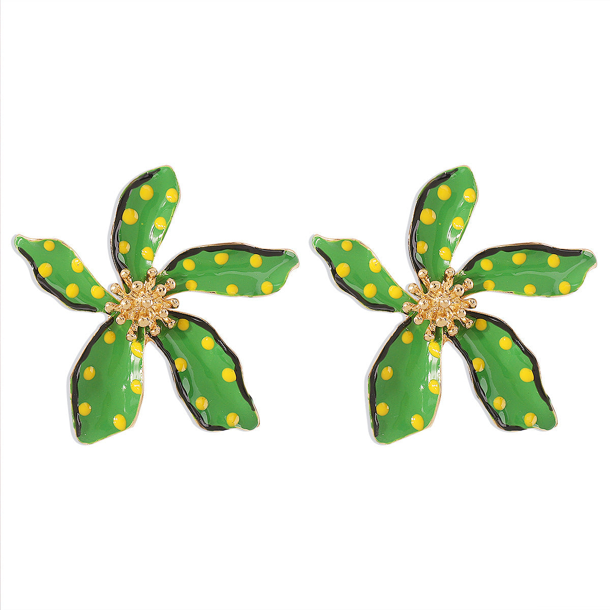 Fashion Alloy Oil Dropping Flower Dot Earrings