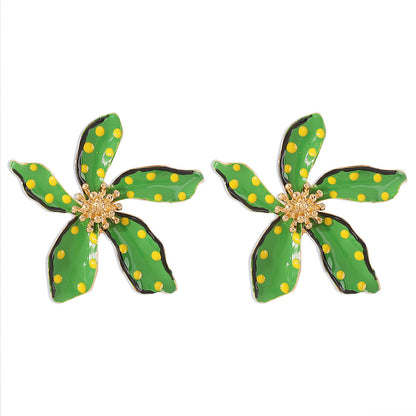 Fashion Alloy Oil Dropping Flower Dot Earrings