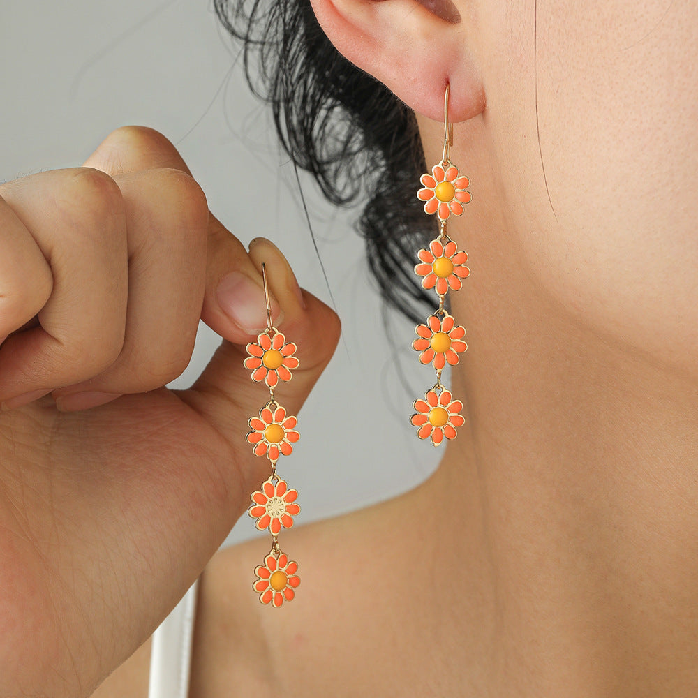 Sweet Idyllic Fresh Little Daisy Drop Oil Earrings For Women