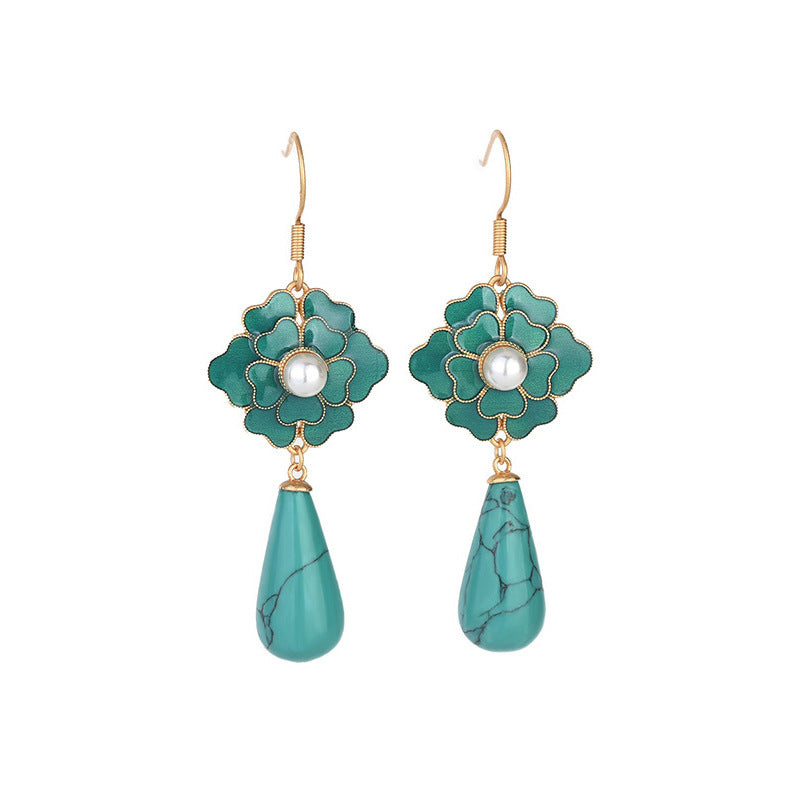 Boucles d'oreilles vintage Camellia Tian-Tsui en perles turquoise