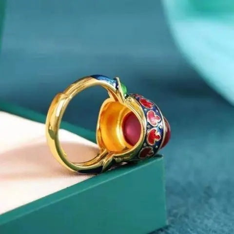 Women's 925 Sterling Silver Enamel Ethnic Flower Ring