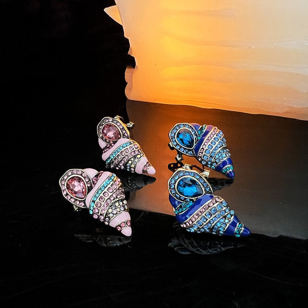 Brass Diamond Enamel Mid-Ancient Titan Alloy Earrings