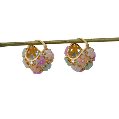 Vintage Zircon Pearl Flower Earrings