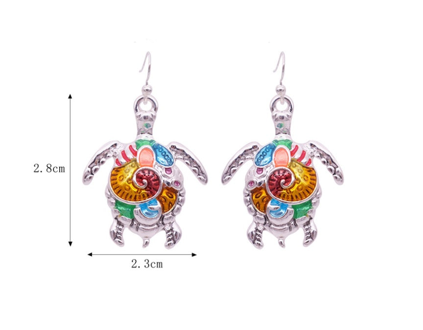 Cute colorful turtle earrings bright dripping oil delicate earrings