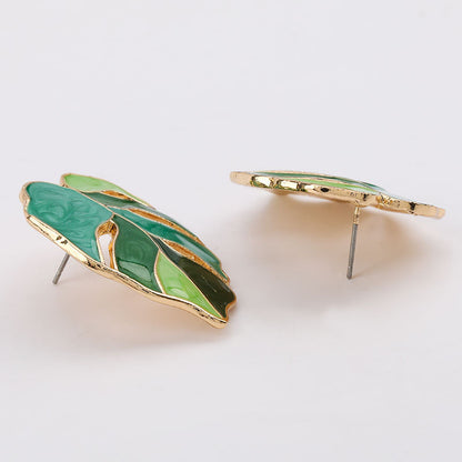 Enamel drop oil Hollow leaf earrings