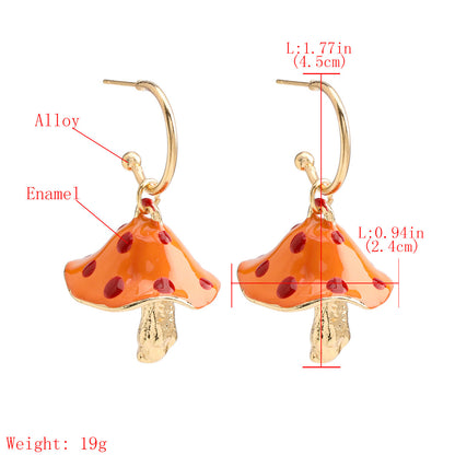 Creative Alloy Drip Oil Mushroom Korean Earrings