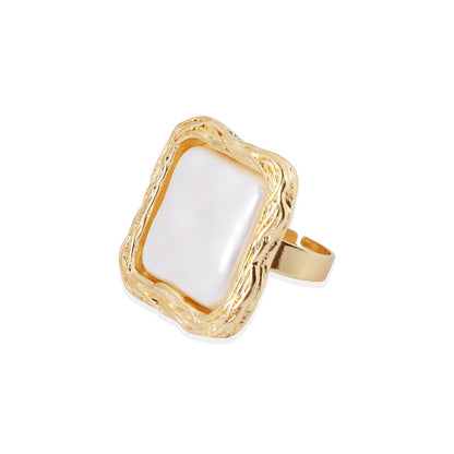 Silver Needle Pearl Baroque Vintage Ring