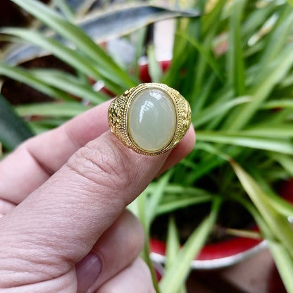 S925 Silver Inlaid Hetian Jade Ring White Jade Ring