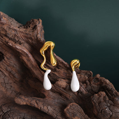 Asymmetric Oil drip Titanium Steel Water Droplet Earrings