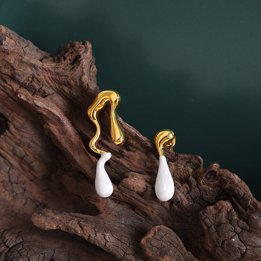 Asymmetric Oil drip Water Droplet Titanium Steel Earrings
