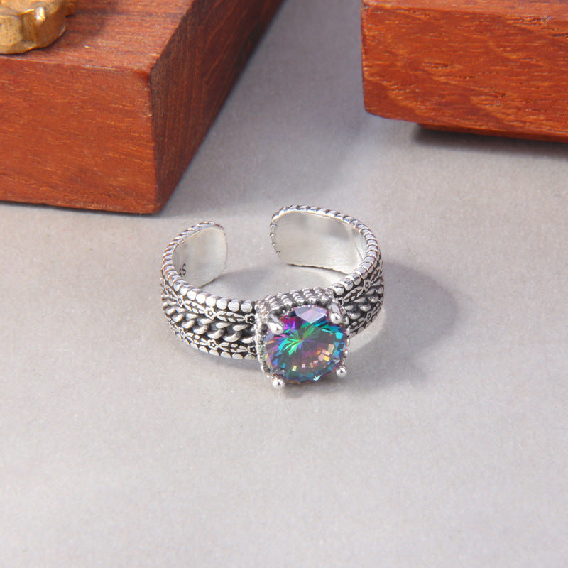 S925 Sterling Silver Colorful Purple Zircon Ring