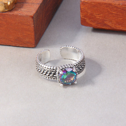 S925 Sterling Silver Colorful Purple Zircon Ring