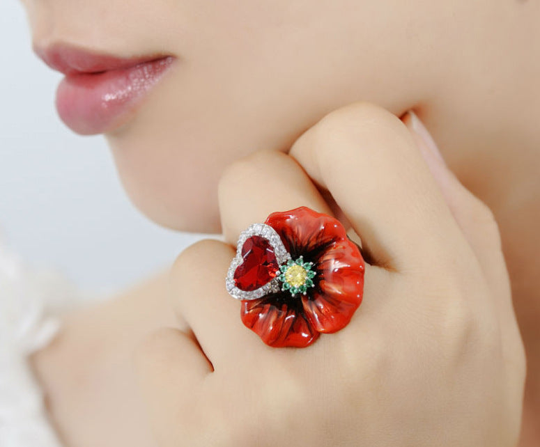 Rose European And American Ring Ladies Enamel Color