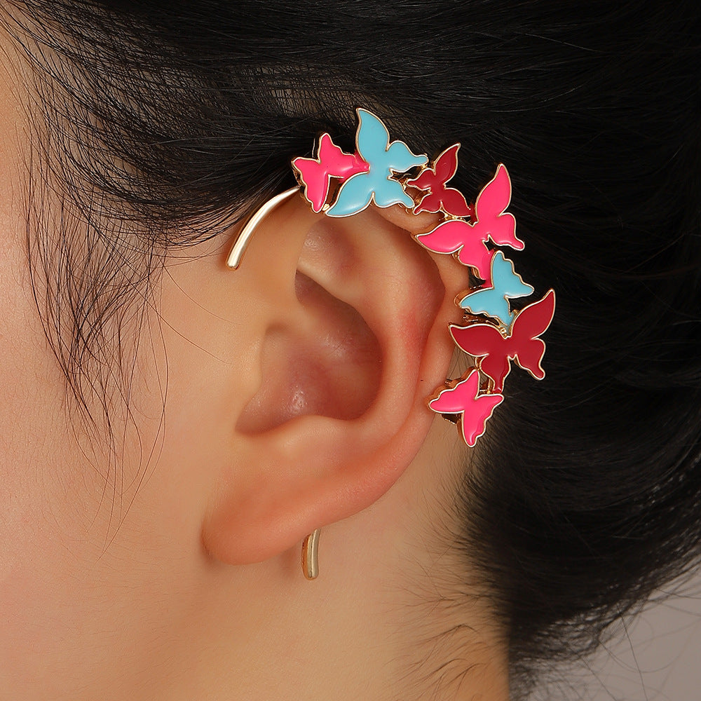 Enamel Oil Dripping Butterfly Rose Ear Bone Clip