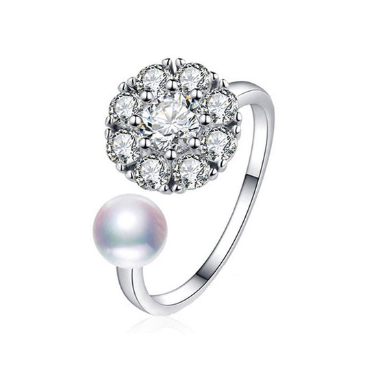 S925 sterling silver rotating pearl ring