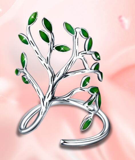 Original character handmade silver decoration 925 sterling silver leaf ring female forest department vintage hand-drop glaze design