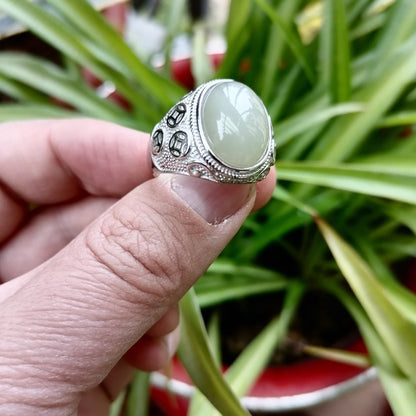 S925 Silver Inlaid Hetian Jade Ring White Jade Ring