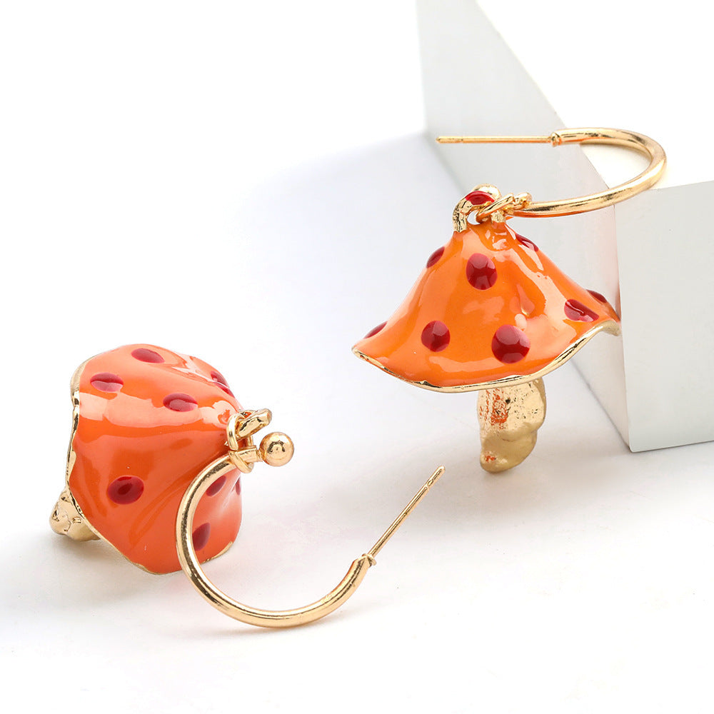 Creative Alloy Drip Oil Mushroom Korean Earrings