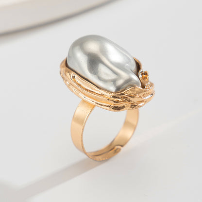 Fashion Alloy Baroque style inlaid Pearl Ring