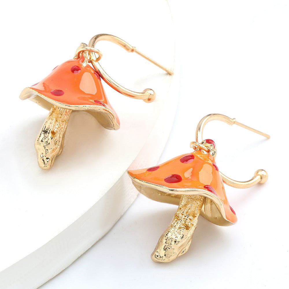 Creative Alloy Drip Oil Mushroom Korean Earrings