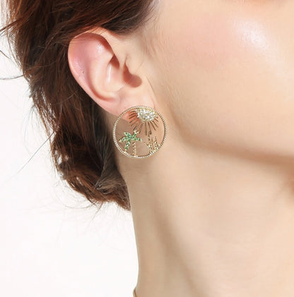 Fashion alloy coconut leaf hollow earrings