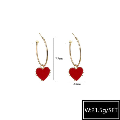 New Earrings Peach Heart-Shaped Alloy Color Drip Earrings Earrings