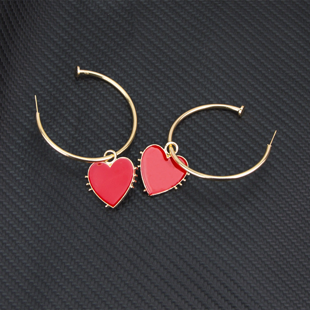 New Earrings Peach Heart-Shaped Alloy Color Drip Earrings Earrings