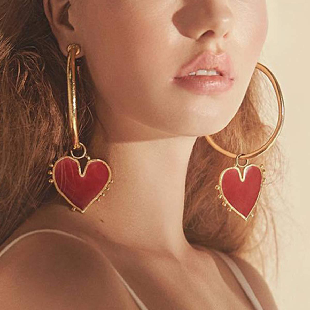 New Earrings Peach Heart-Shaped Alloy Color Drip Earrings Earrings