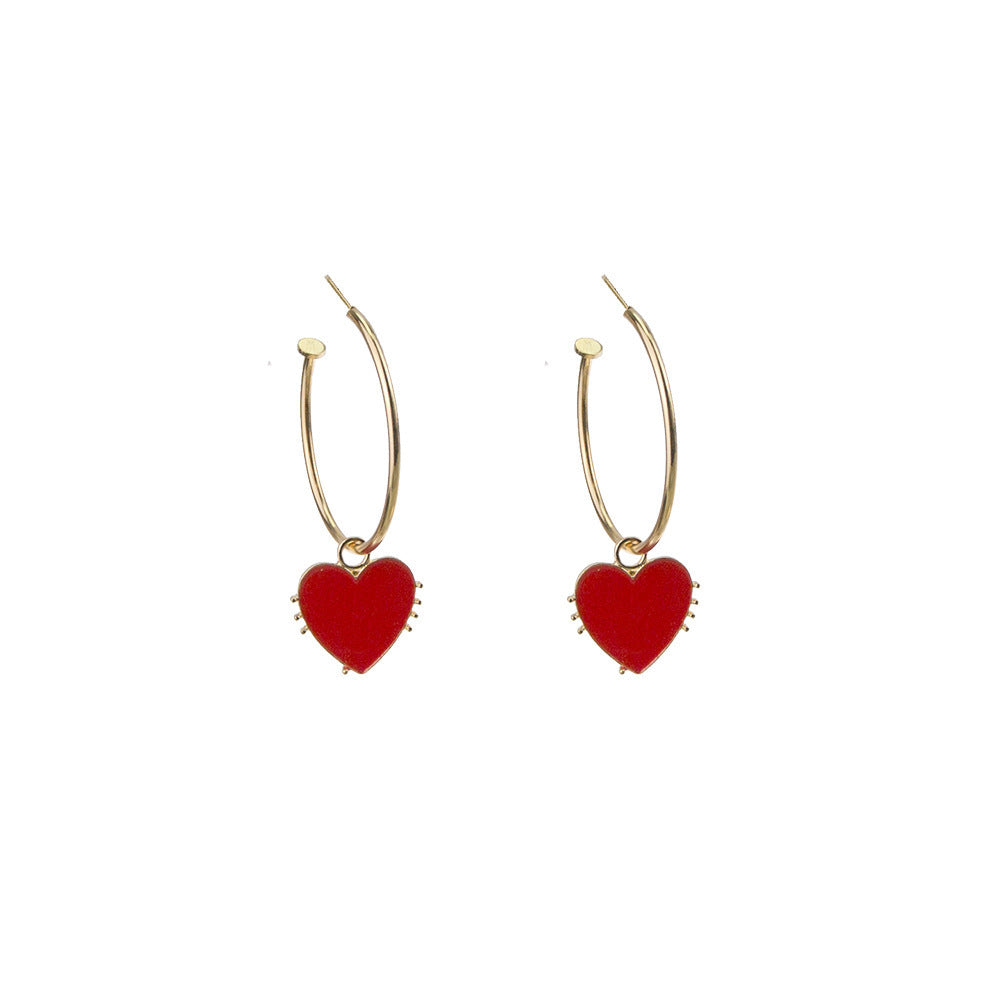 New Earrings Peach Heart-Shaped Alloy Color Drip Earrings Earrings