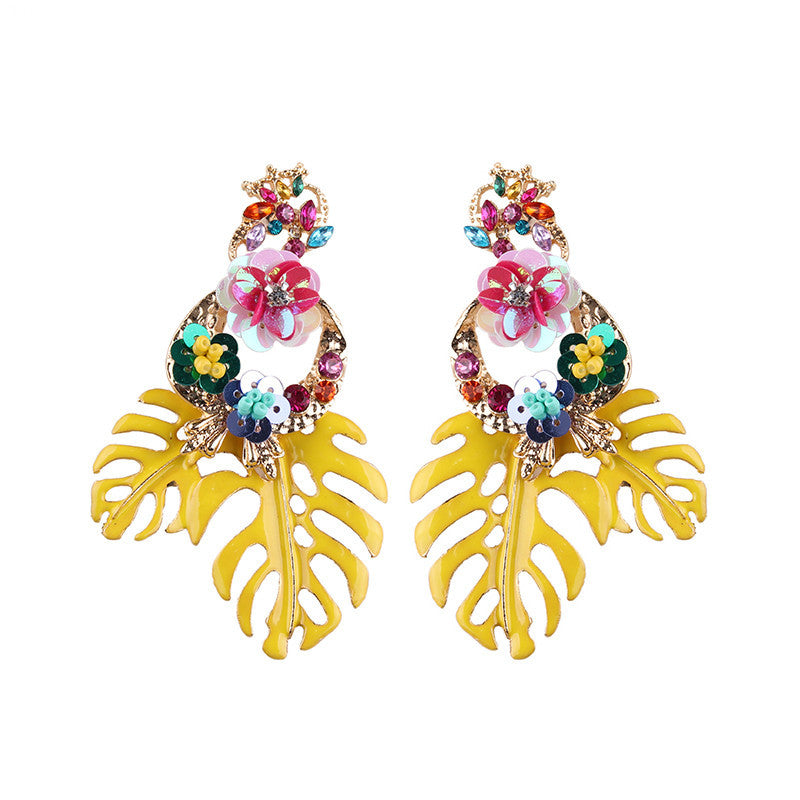 Fashion Alloy Leaf and Flower Drop Earrings