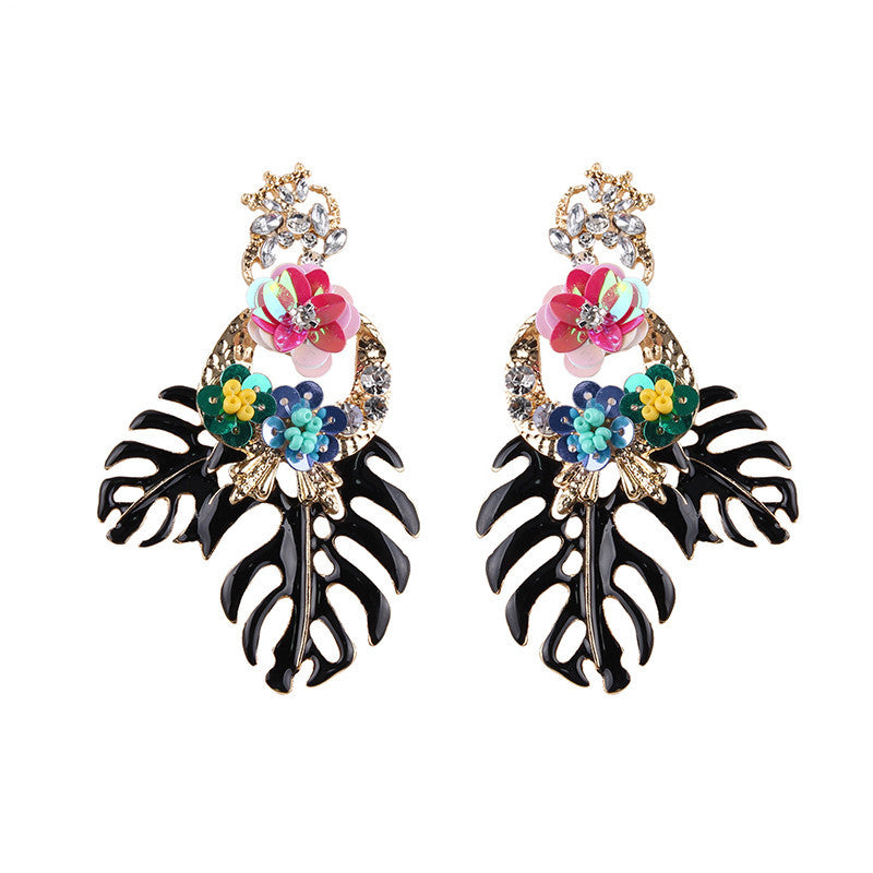 Fashion Alloy Leaf and Flower Drop Earrings