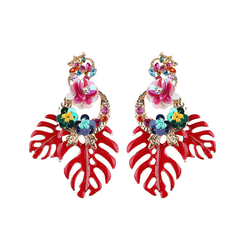 Fashion Alloy Leaf and Flower Drop Earrings