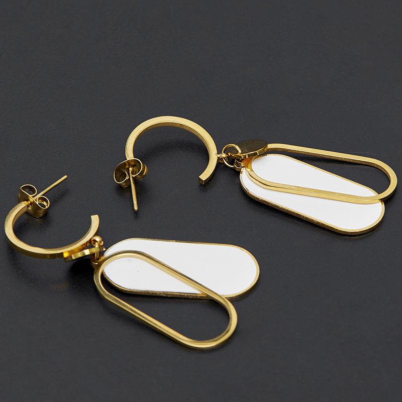 18k gold plated long Titanium Steel Earrings