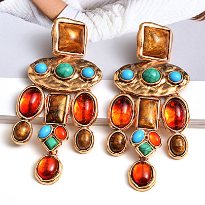 European And American Style Fashion Resin Round Pendant Color Earrings