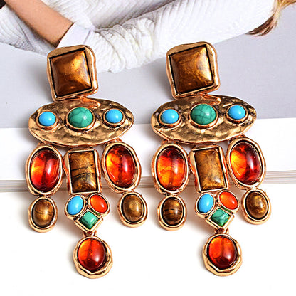 European And American Style Fashion Resin Round Pendant Color Earrings