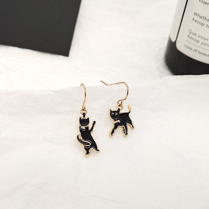 Japanese Cartoon Cute Girl Cat Earrings Personality Funny Simple Oil Drop Asymmetric Ear Clip