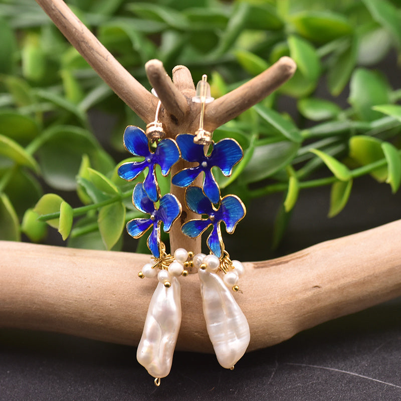 18k Gold Vermeil White Fungus Cloisonne Leaf Earrings