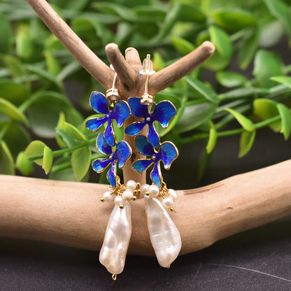 925 White Fungus Studs Cloisonne Leaf Earrings